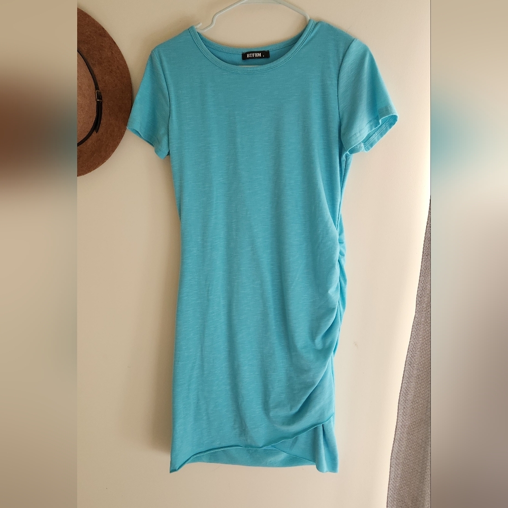 Aqua synched mini dress